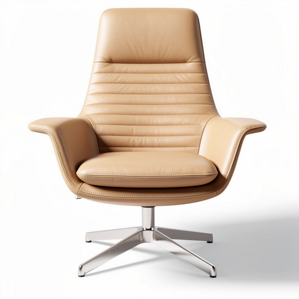 Leather swivel lounge chair with chrome base and ergonomic design 85 x 75 x 100cm