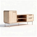 Natural wood TV stand with storage cabinet and open shelving 150 x 40 x 60cm