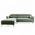 Green fabric sectional sofa with chaise lounge and gold legs 220 x 90 x 75cm