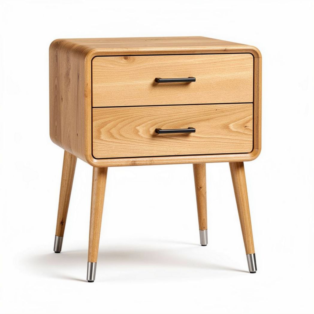Wooden nightstand with two drawers in natural finish 40 x 35 x 50cm