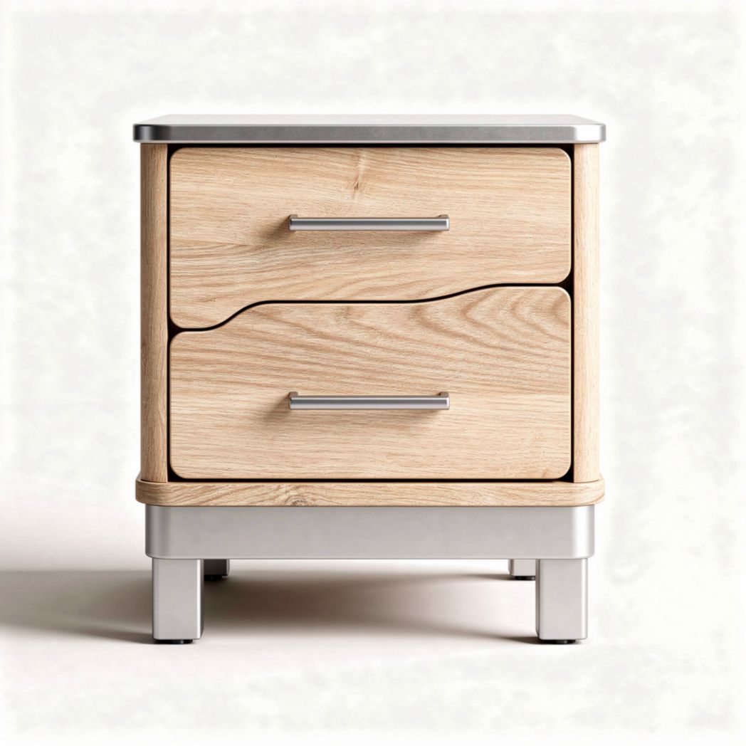 Wooden nightstand with two drawers and stainless steel accents 45 x 40 x 50cm