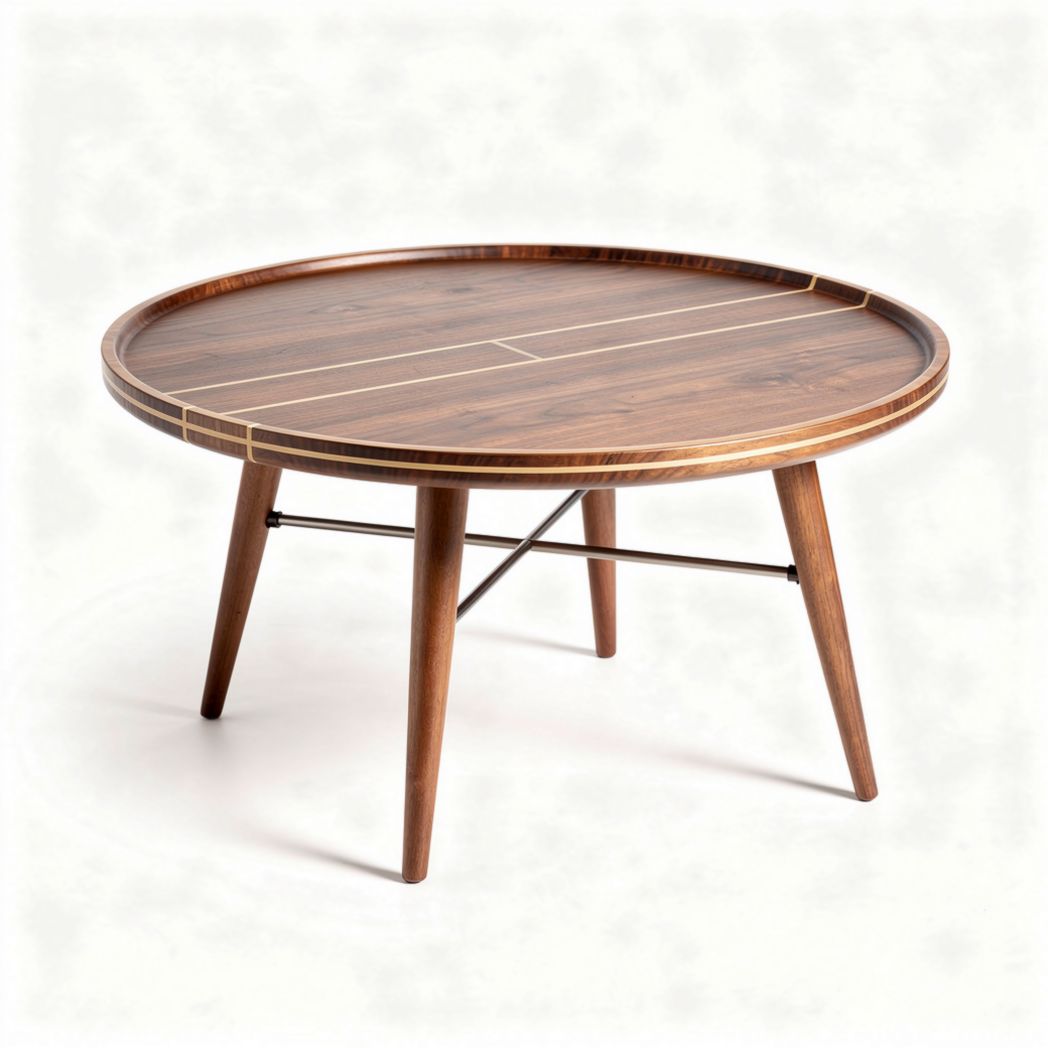 Round wooden coffee table with metal legs 70 x 70 x 40cm