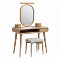 Wooden vanity set with mirror and storage drawer in natural finish 100 x 40 x 75cm