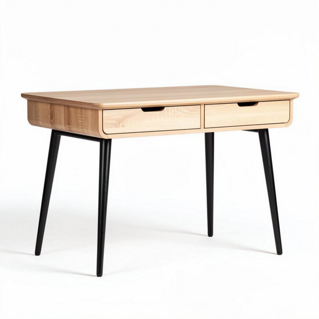 Wooden desk with two drawers and black metal legs 120 x 60 x 75cm