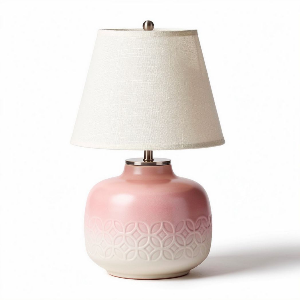 Ceramic table lamp with pink gradient finish and fabric shade 30 x 25 x 50cm