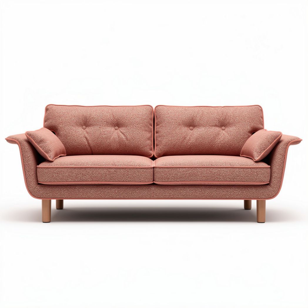 Modern upholstered sofa in coral fabric with wooden legs 200 x 80 x 90cm