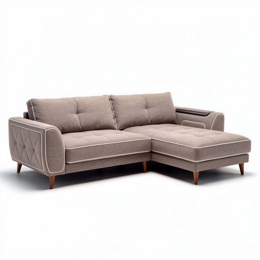 Sectional sofa with storage function in light brown fabric 200 x 80 x 90cm